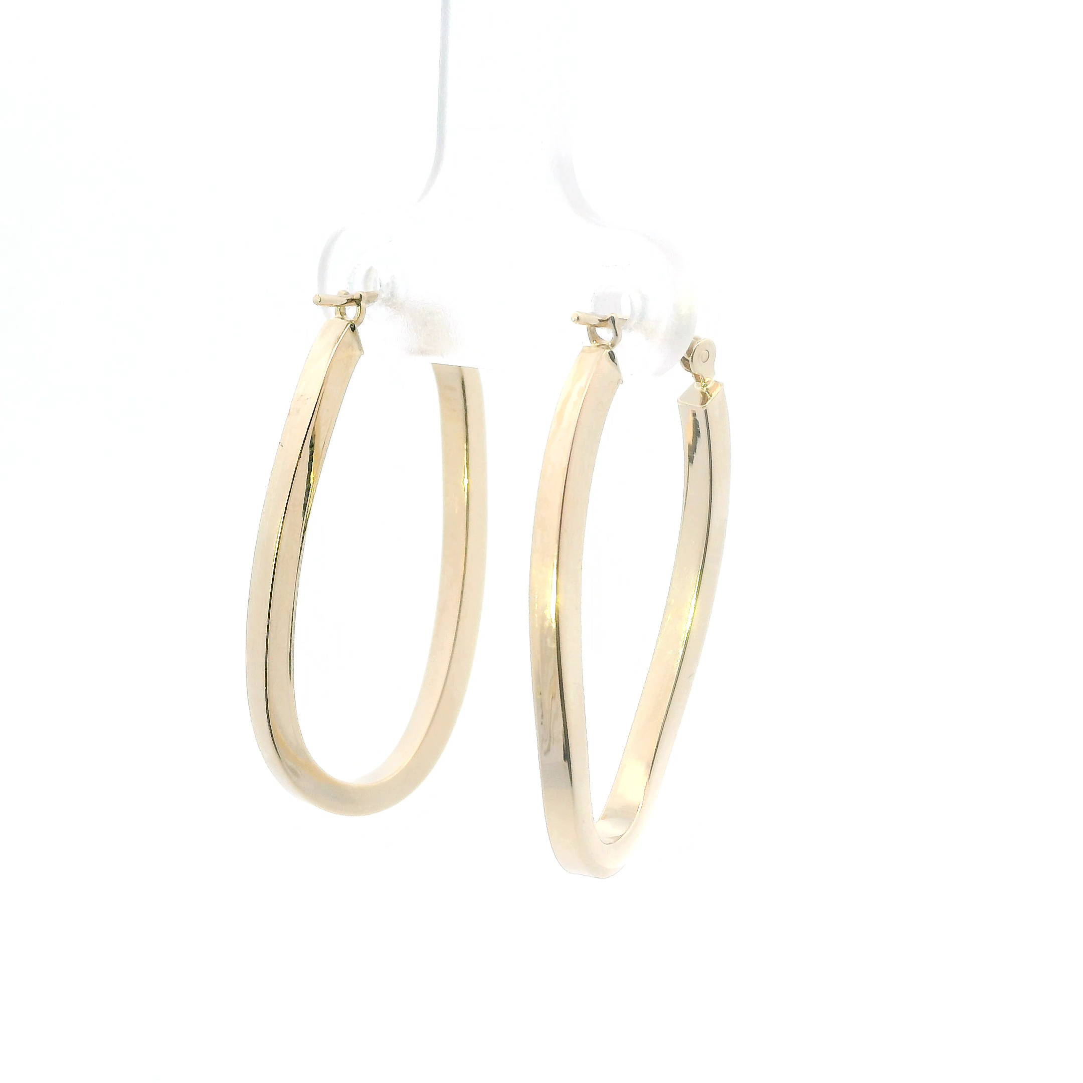 14K Yellow Gold Oblong Hoop Earrings