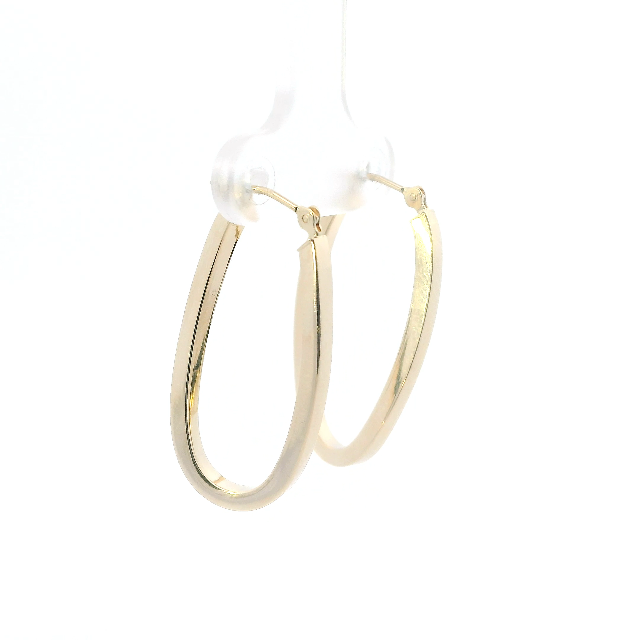 14K Yellow Gold Oblong Hoop Earrings