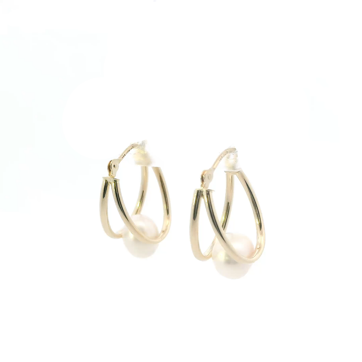 14K Yellow Gold Pearl Double Hoop Earrings