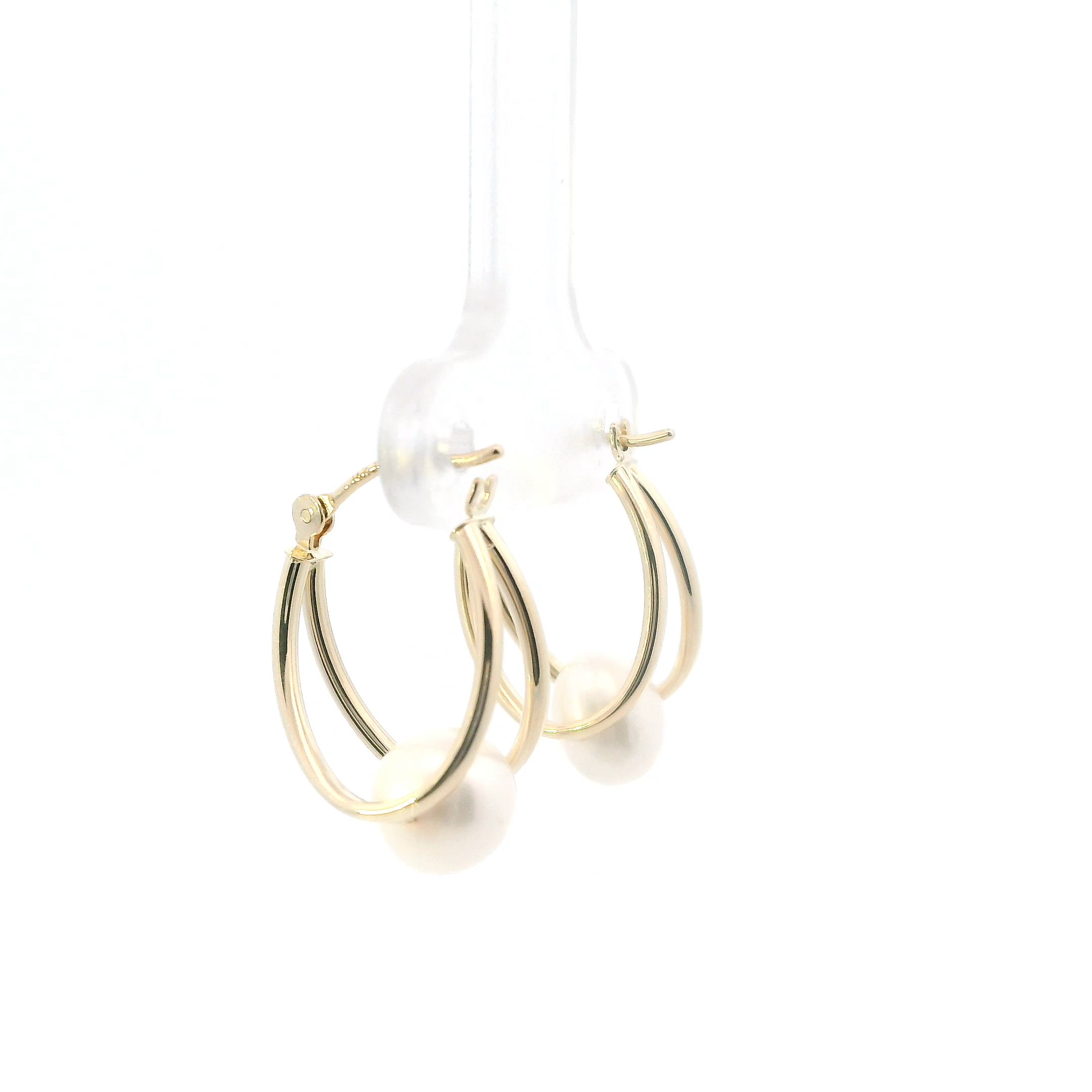 14K Yellow Gold Pearl Double Hoop Earrings