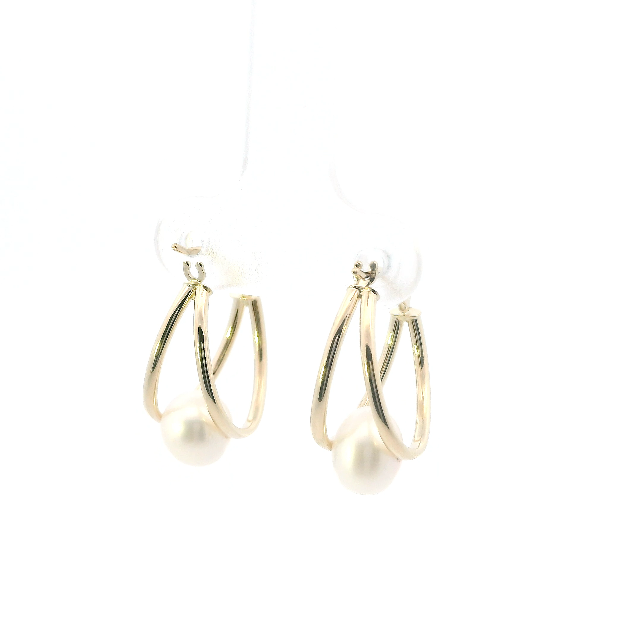 14K Yellow Gold Pearl Double Hoop Earrings