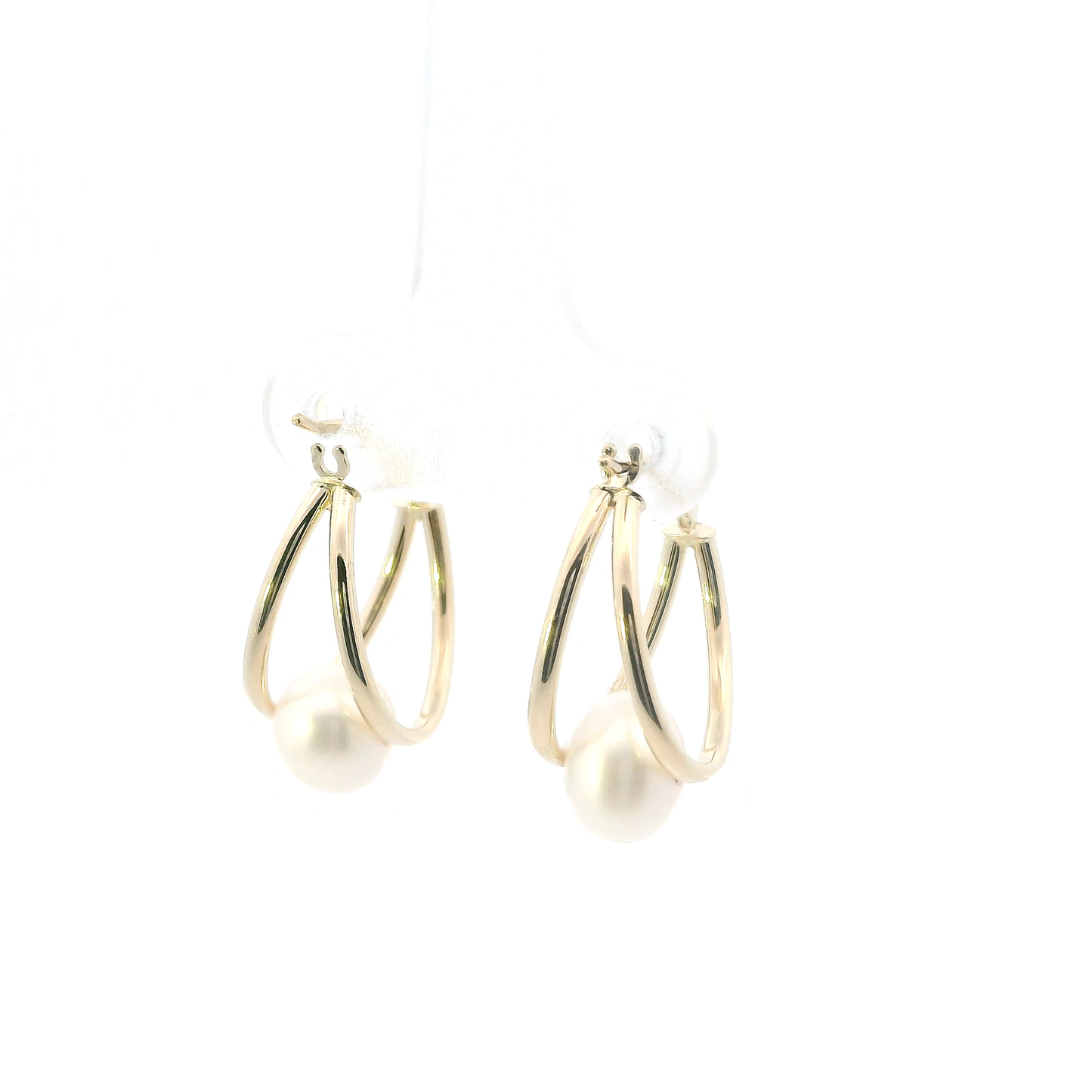 14K Yellow Gold Pearl Double Hoop Earrings