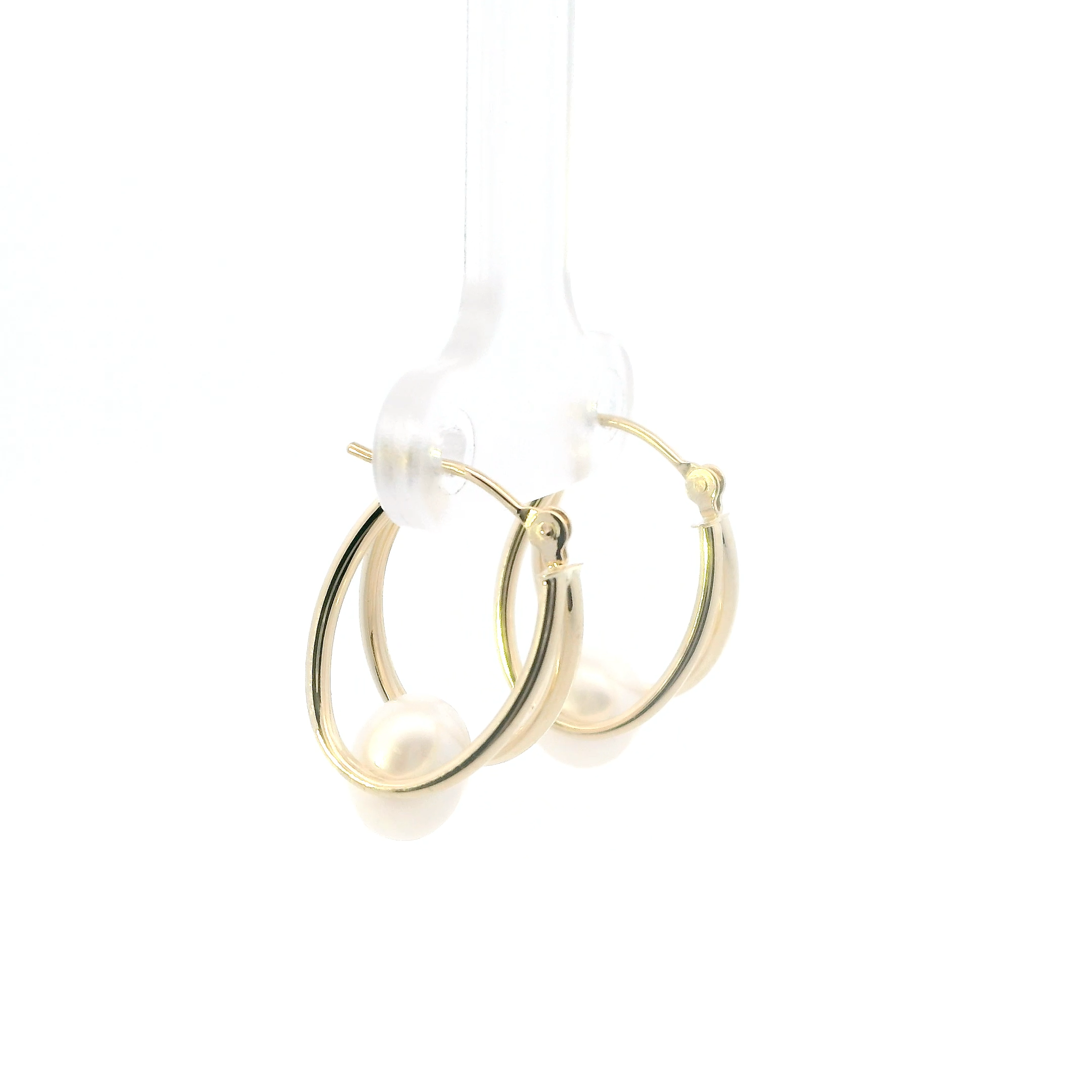 14K Yellow Gold Pearl Double Hoop Earrings
