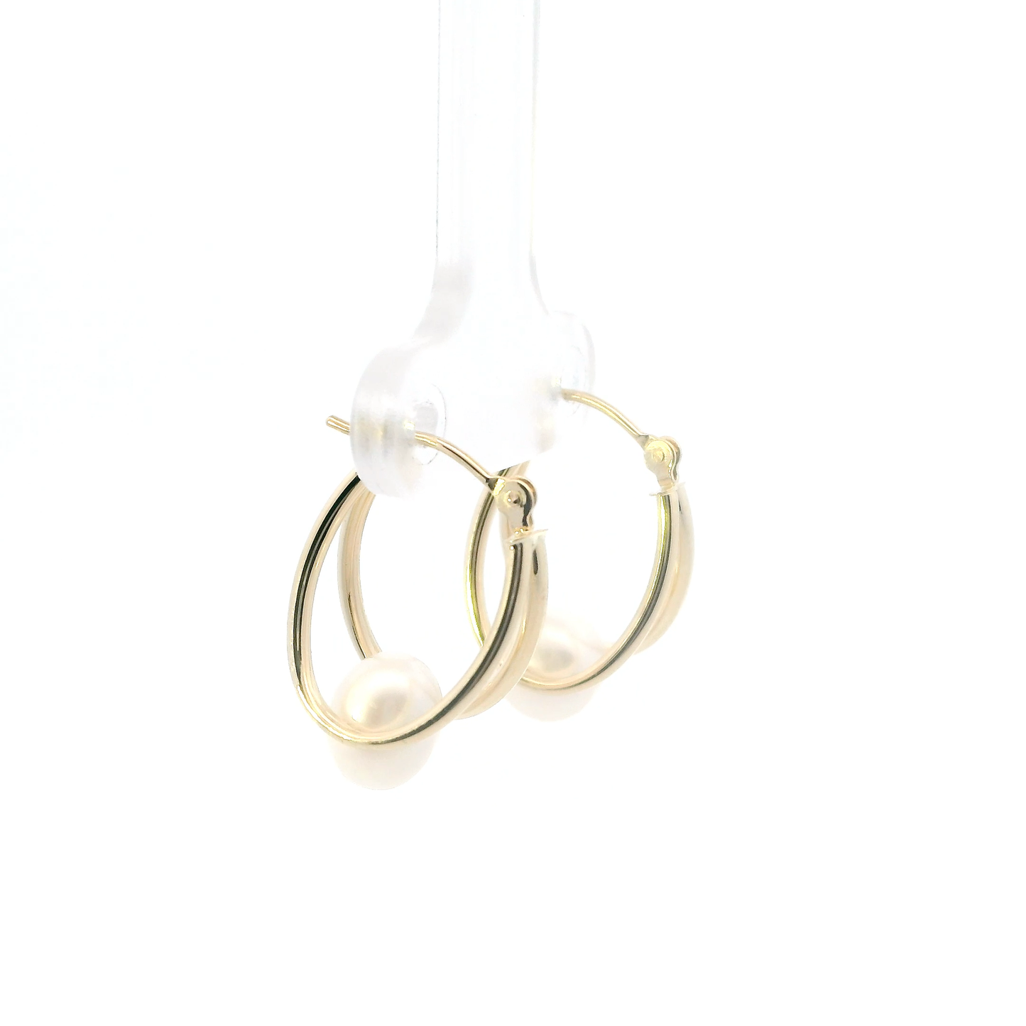 14K Yellow Gold Pearl Double Hoop Earrings