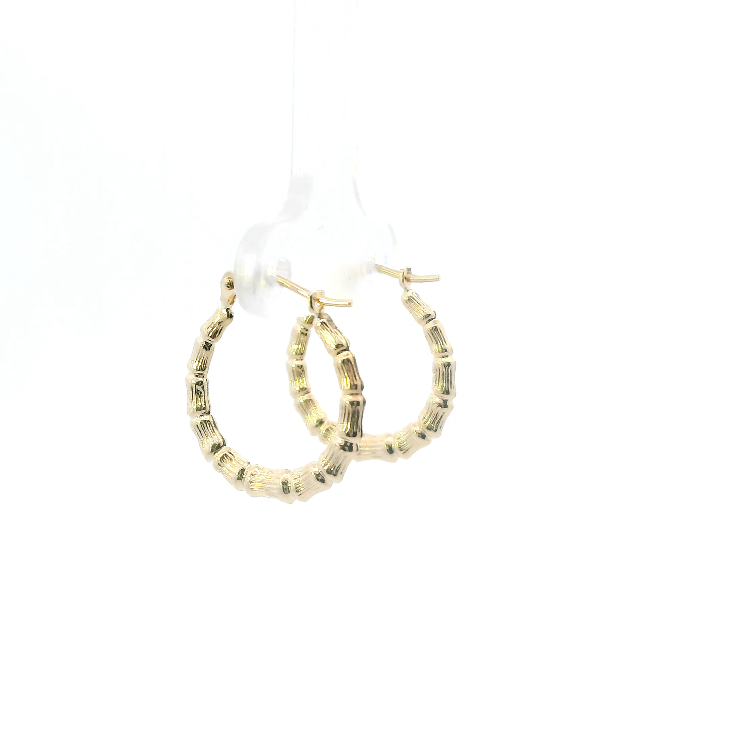 14K Yellow Gold Bamboo Hoop Earrings