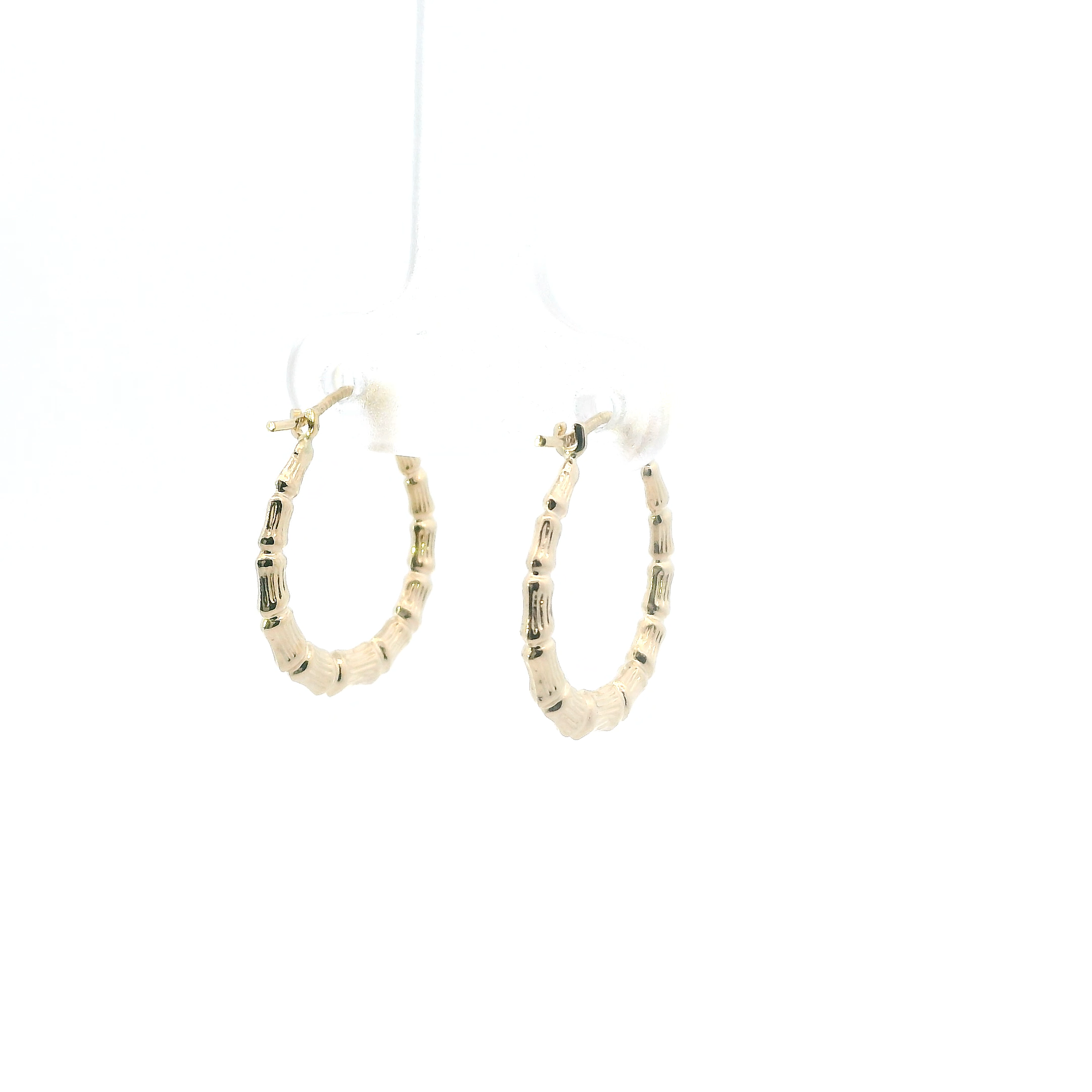 14K Yellow Gold Bamboo Hoop Earrings