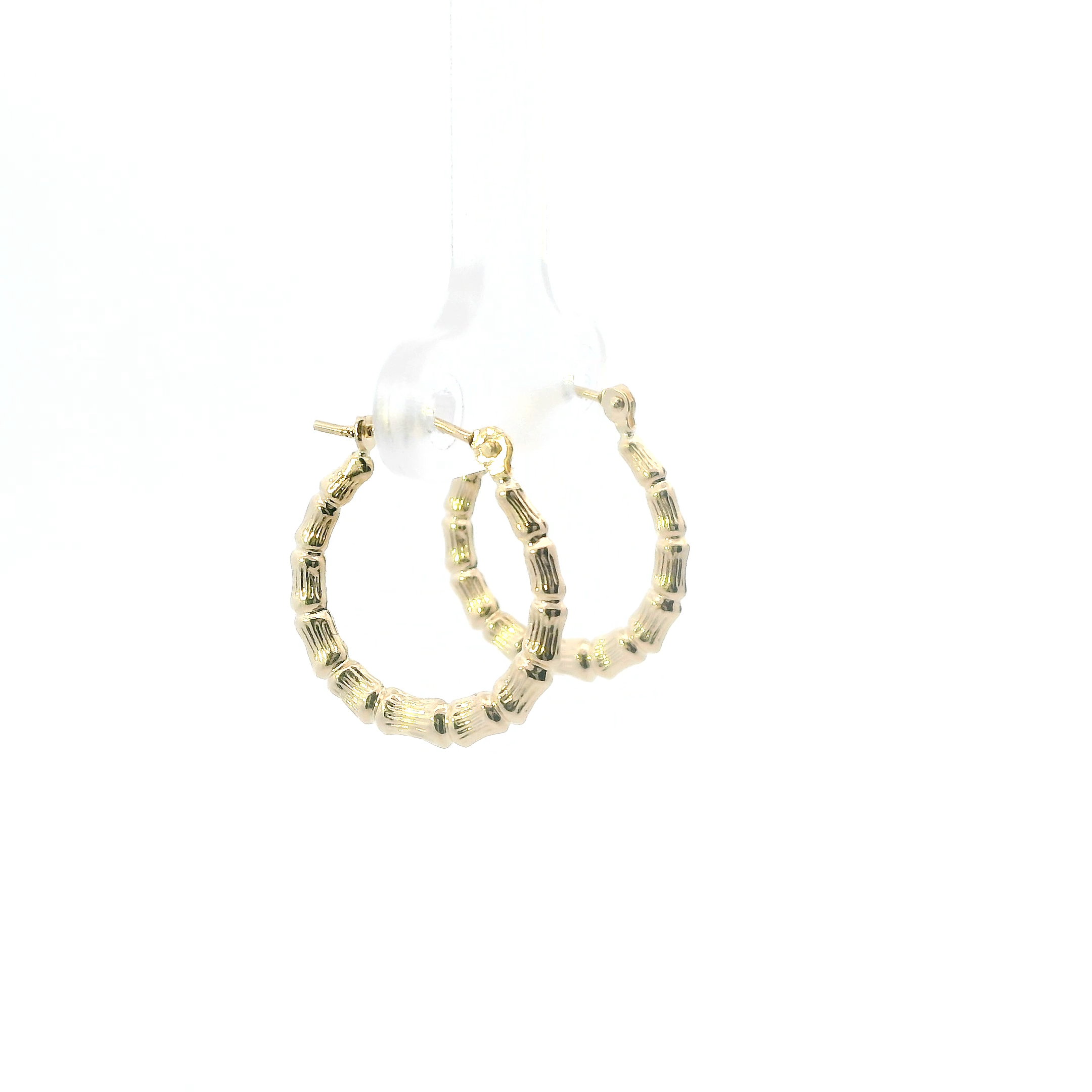 14K Yellow Gold Bamboo Hoop Earrings