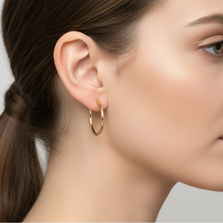 14K Yellow Gold Tube Hoop Earrings