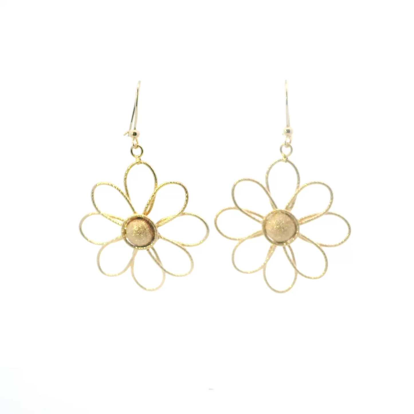 14K Yellow Gold Daisy Dangle Earrings