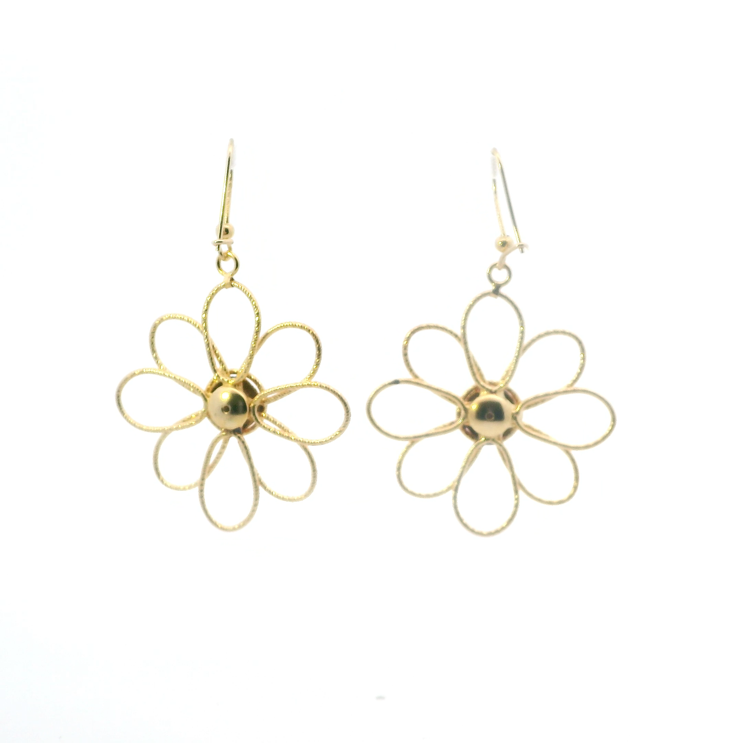 14K Yellow Gold Daisy Dangle Earrings
