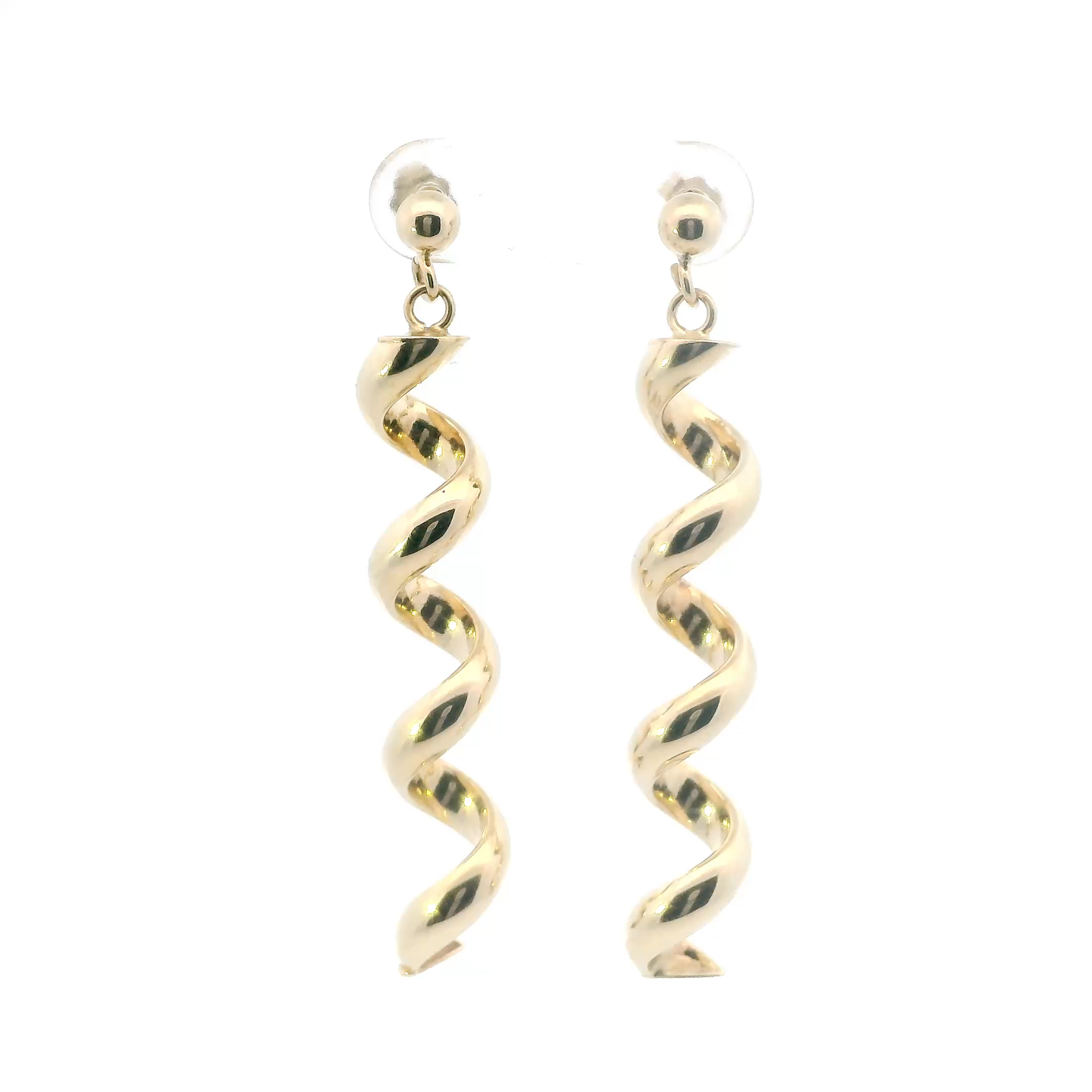 14K Yellow Gold Hollow Spiral Dangle Earrings