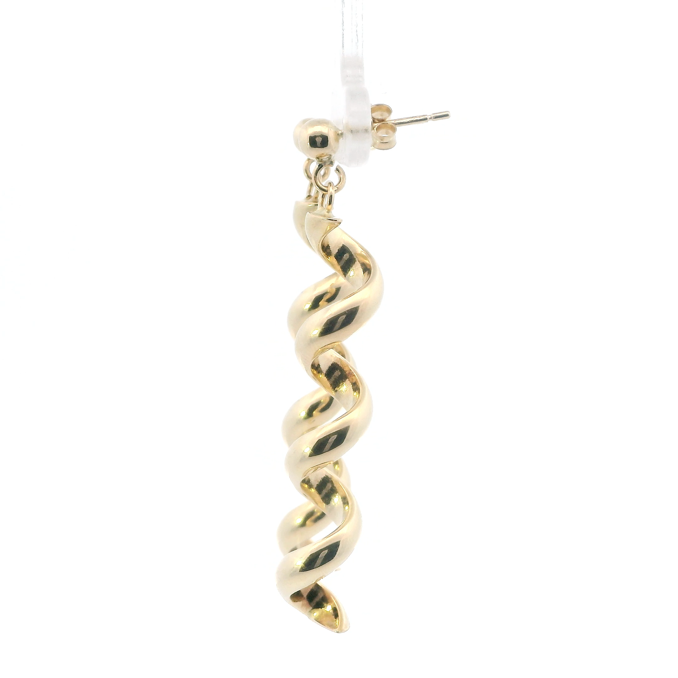 14K Yellow Gold Hollow Spiral Dangle Earrings