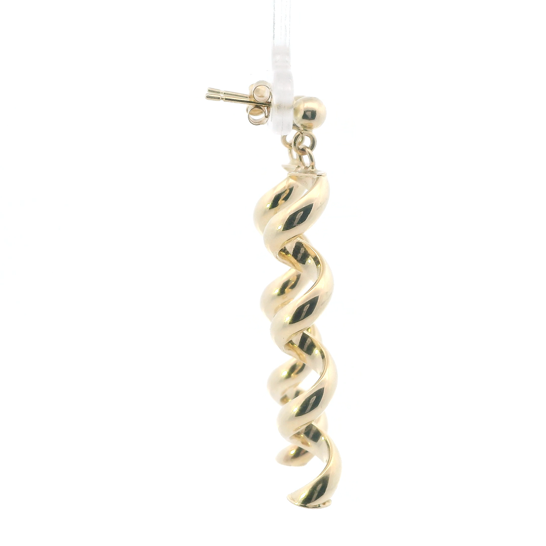 14K Yellow Gold Hollow Spiral Dangle Earrings