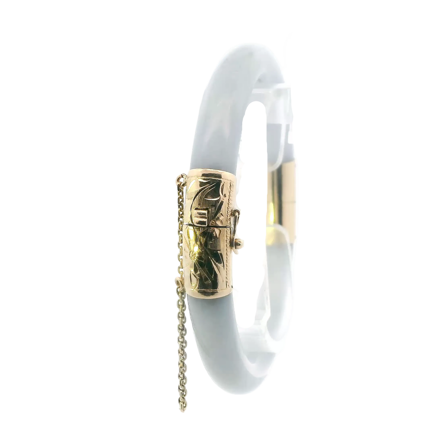 14K Yellow Gold Purple Jade Hinged Bangle Bracelet