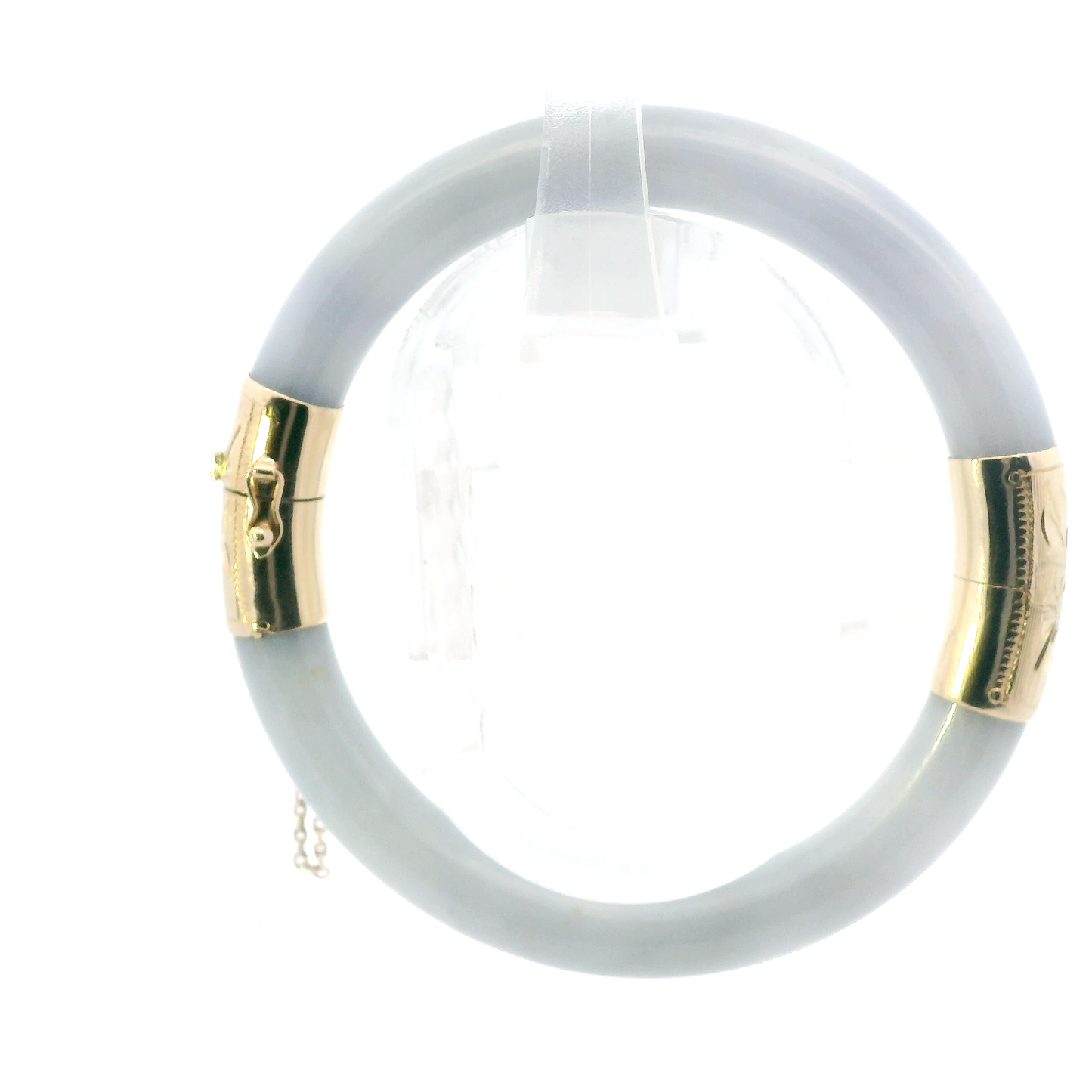 14K Yellow Gold Purple Jade Hinged Bangle Bracelet