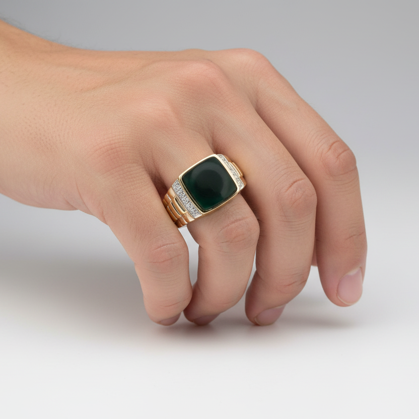 10K Yellow Gold Black Onyx Rolex Ring