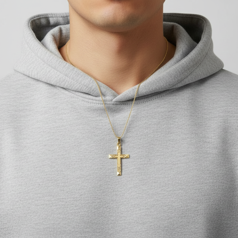 14K Yellow Gold Double Cross Pendant
