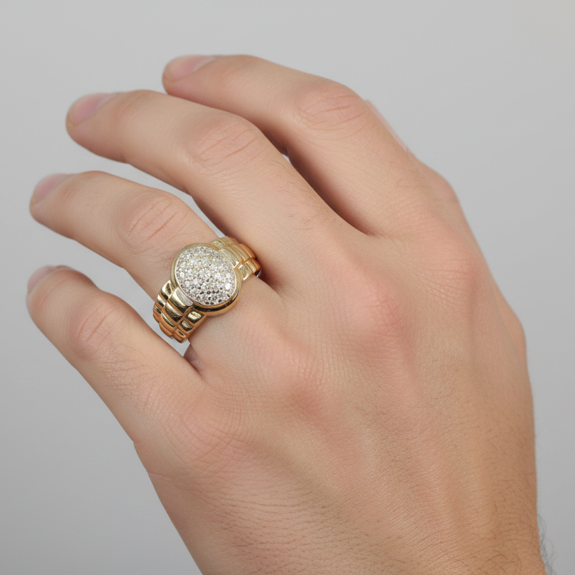 10K Yellow Gold Diamonds Rolex Mens Ring - 0.37ct