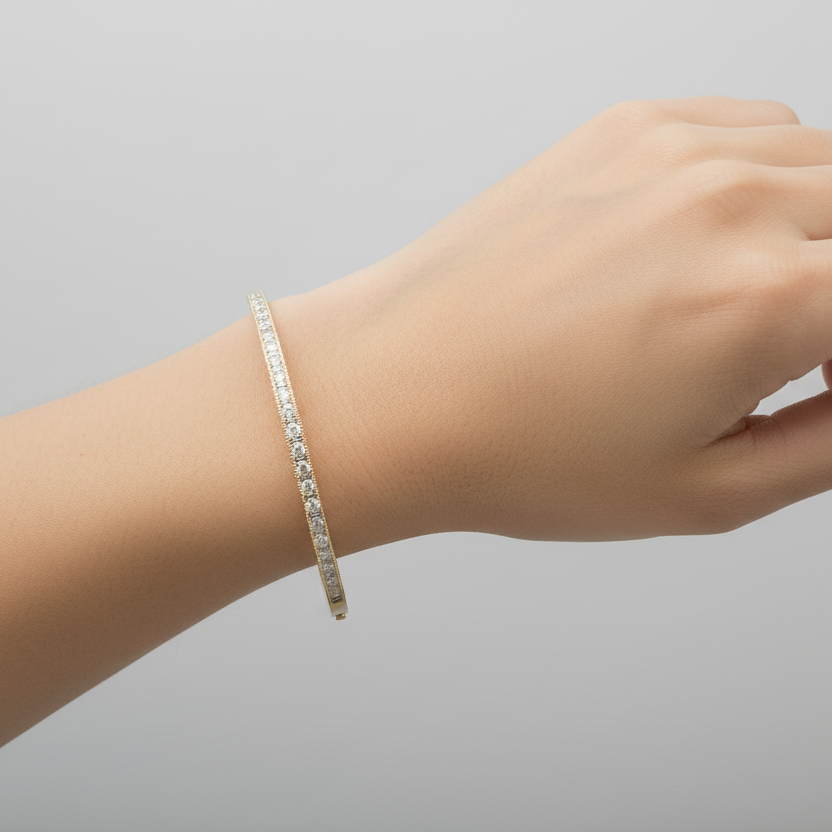 14K Yellow Gold Diamonds Bangle Bracelet - 0.65ct