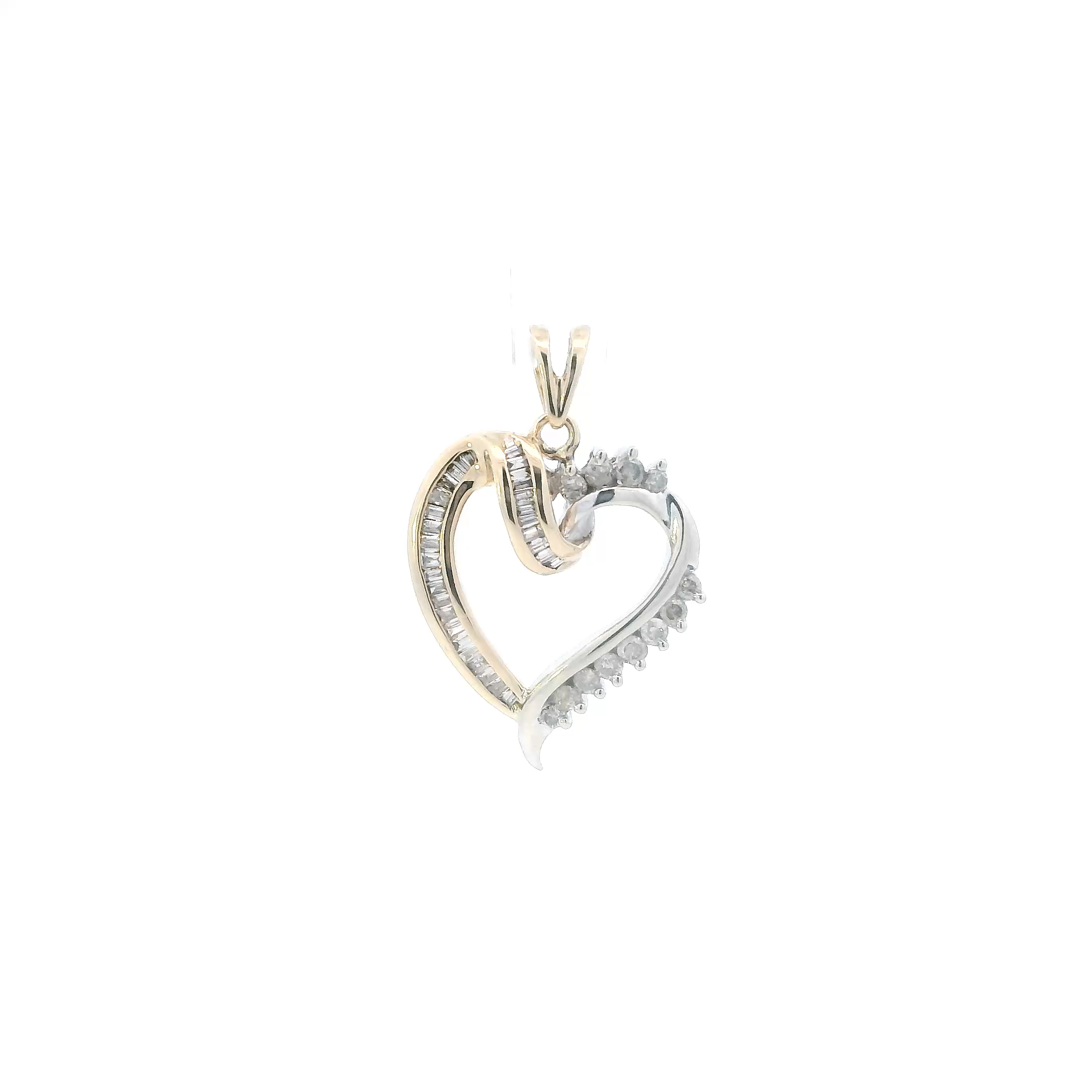 10K Yellow & White Gold Diamonds Heart Pendant - 0.30ct