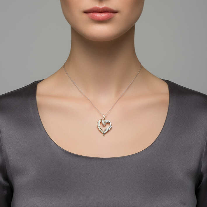 10K Yellow & White Gold Diamonds Heart Pendant - 0.30ct