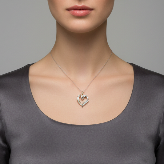 10K Yellow & White Gold Diamonds Heart Pendant - 0.30ct