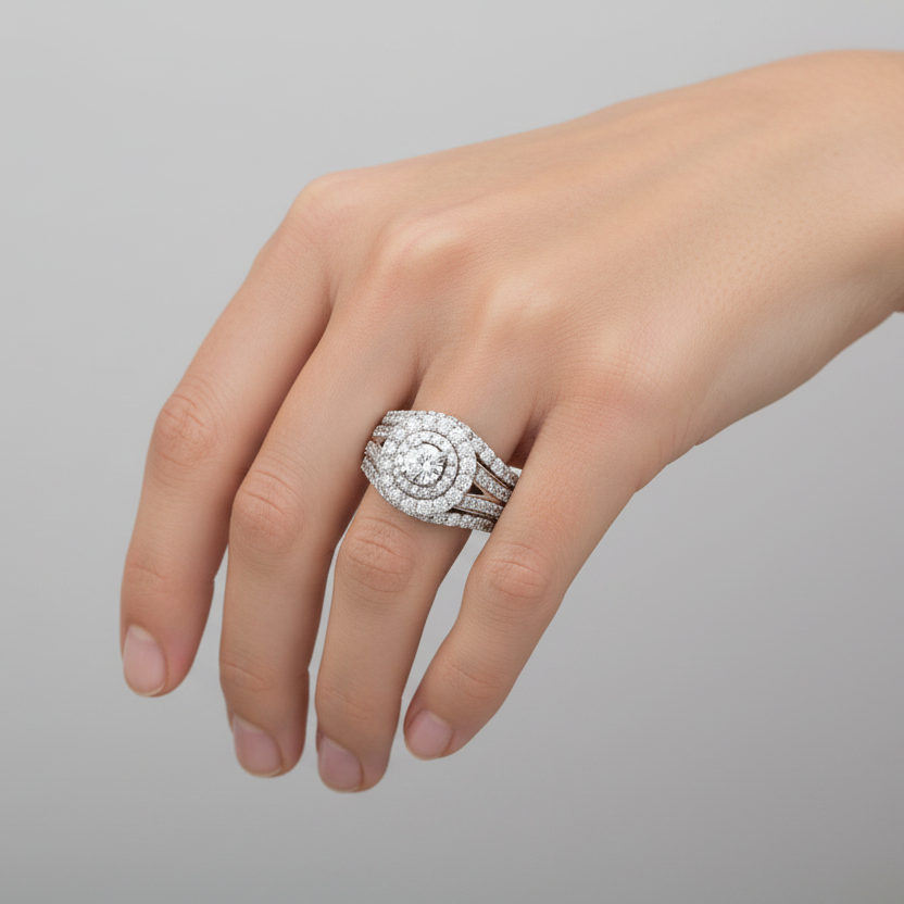 14K White Gold Diamonds & Blue Sapphire Womens Ring - 2.00ct