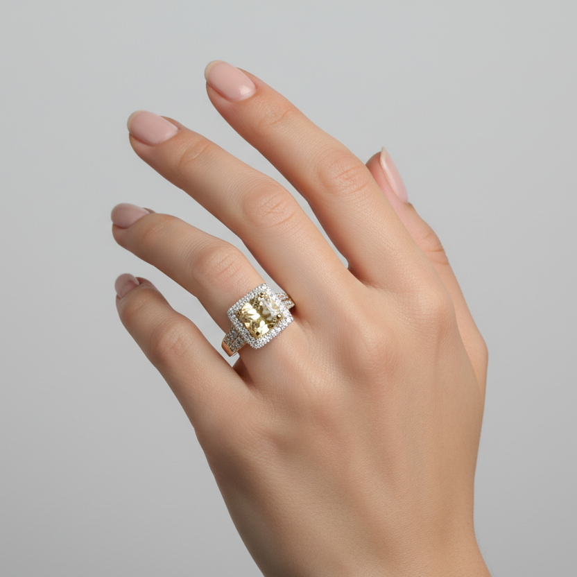 10K Yellow Gold Citrine & Diamonds Womens Ring - 0.06ct