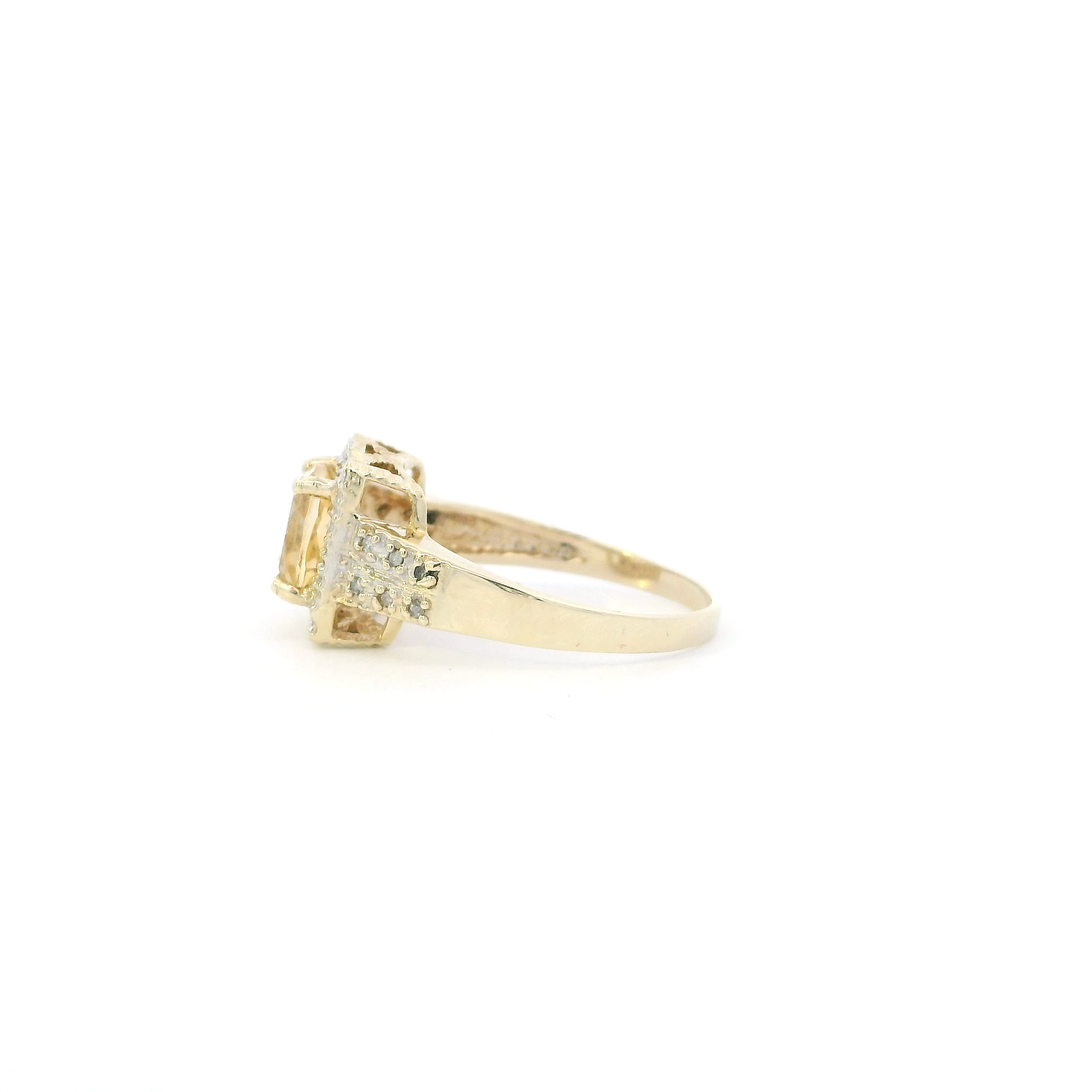 10K Yellow Gold Citrine & Diamonds Womens Ring - 0.06ct