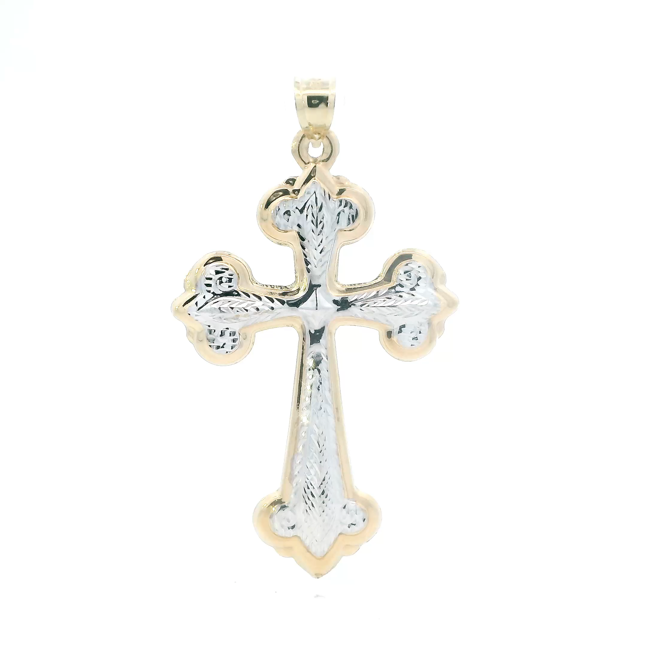 14K Yellow & White Gold Hollow Cross Pendant W/ Prayer On Back