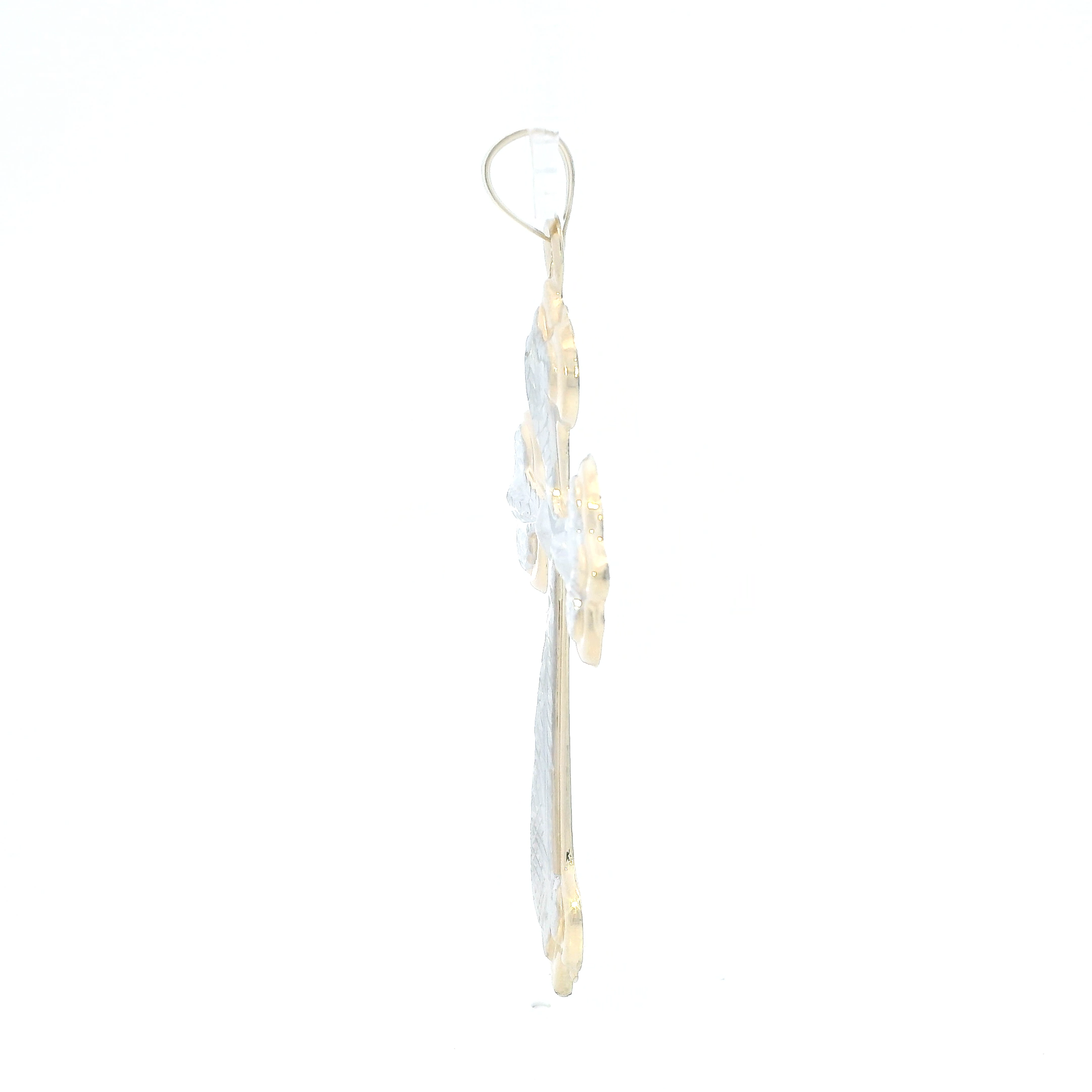 14K Yellow & White Gold Hollow Cross Pendant W/ Prayer On Back