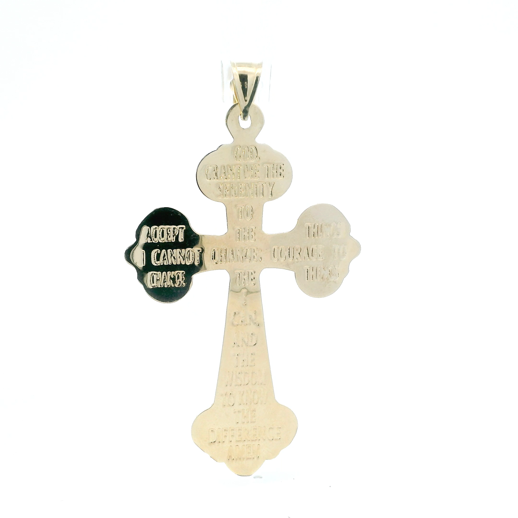 14K Yellow & White Gold Hollow Cross Pendant W/ Prayer On Back
