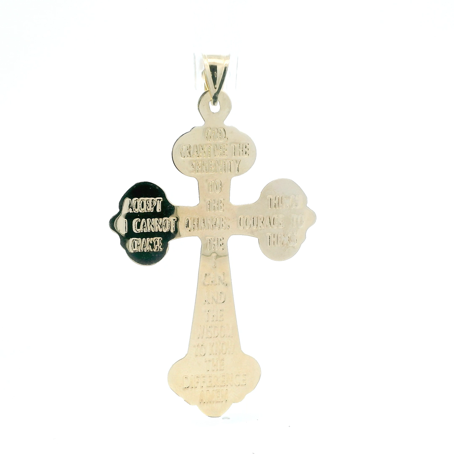 14K Yellow & White Gold Hollow Cross Pendant W/ Prayer On Back