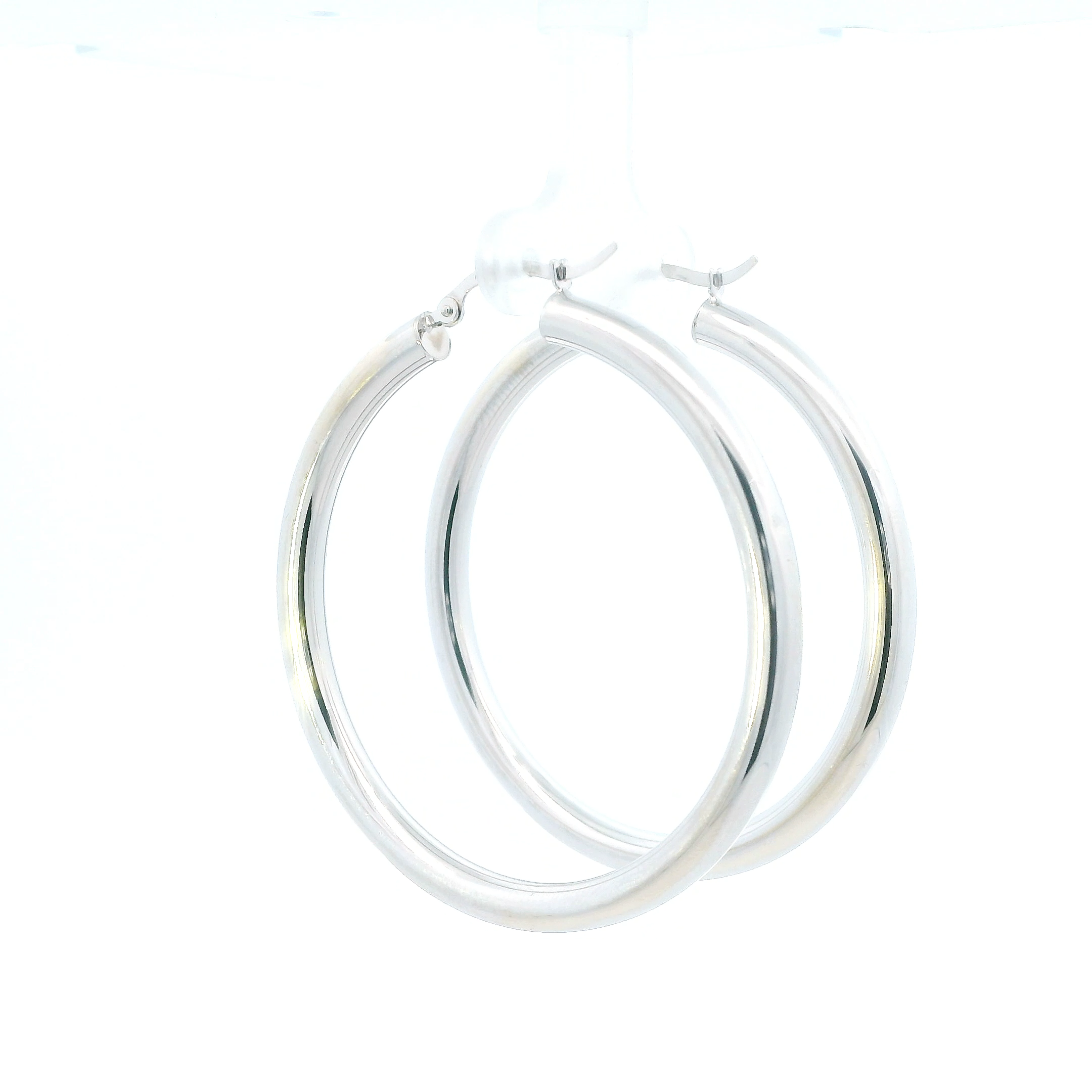 14K White Gold Tube Hoop Earrings
