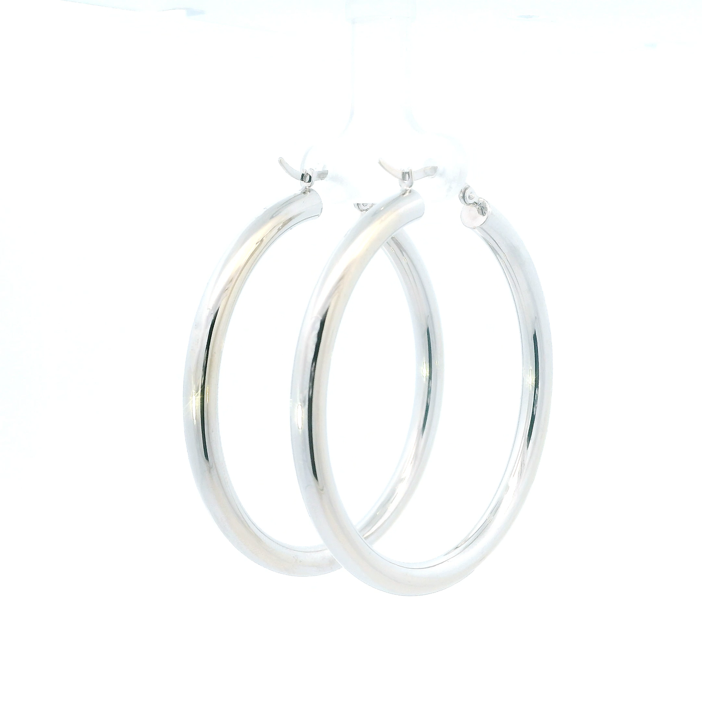 14K White Gold Tube Hoop Earrings