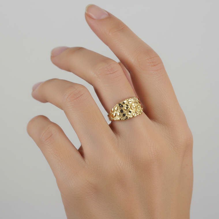 10K Yellow Gold Nugget Womens Ring