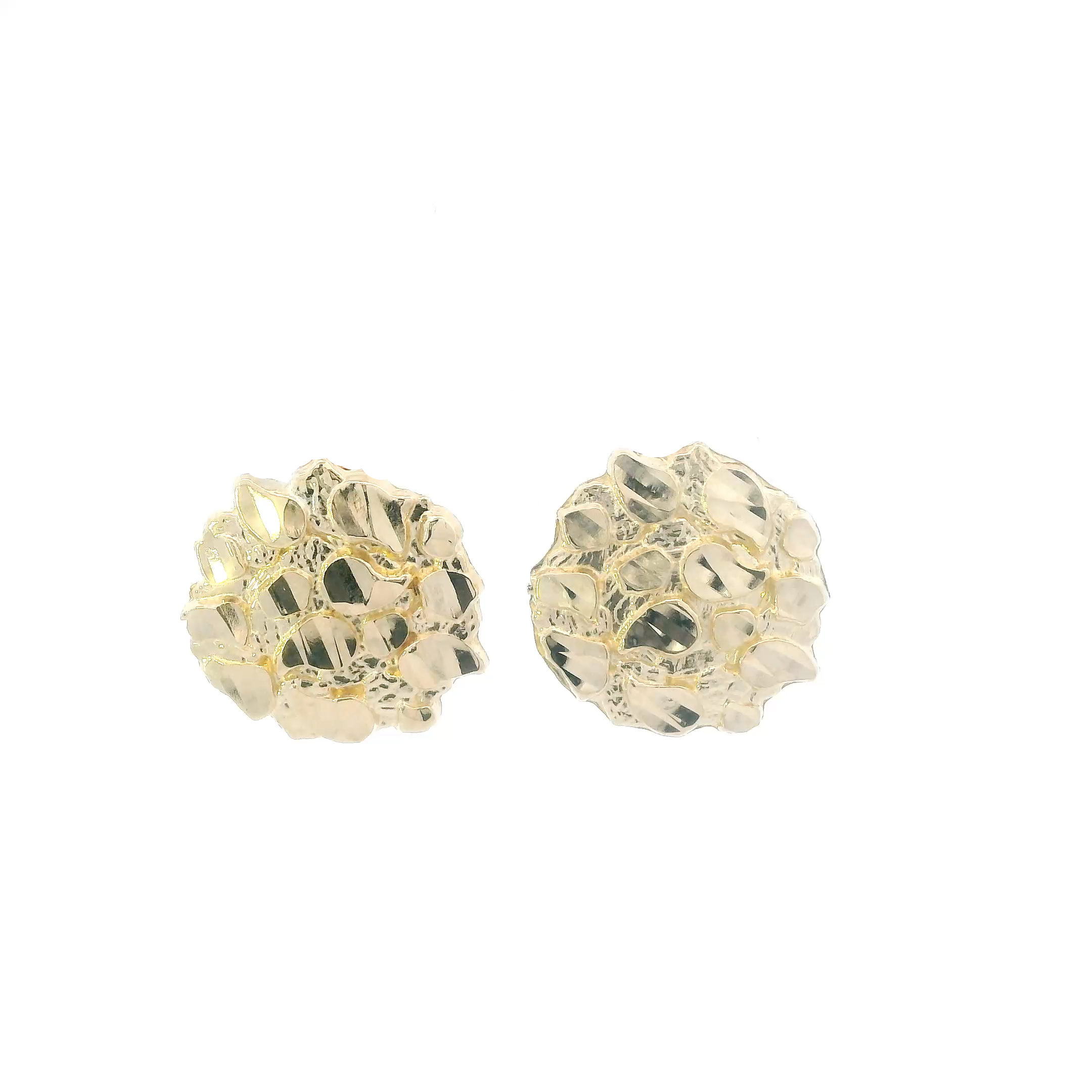 10K Yellow Gold Round Nugget Stud Earrings