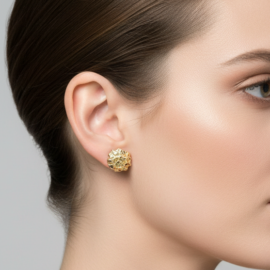 10K Yellow Gold Round Nugget Stud Earrings