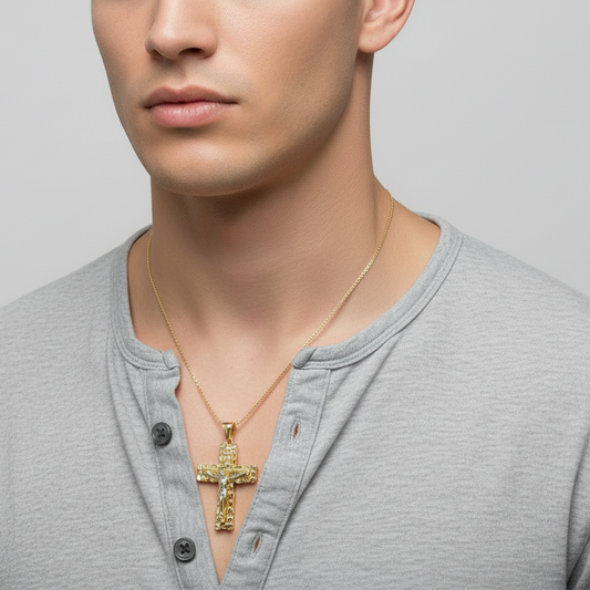 10K Yellow Gold Nugget Crucifix Pendant