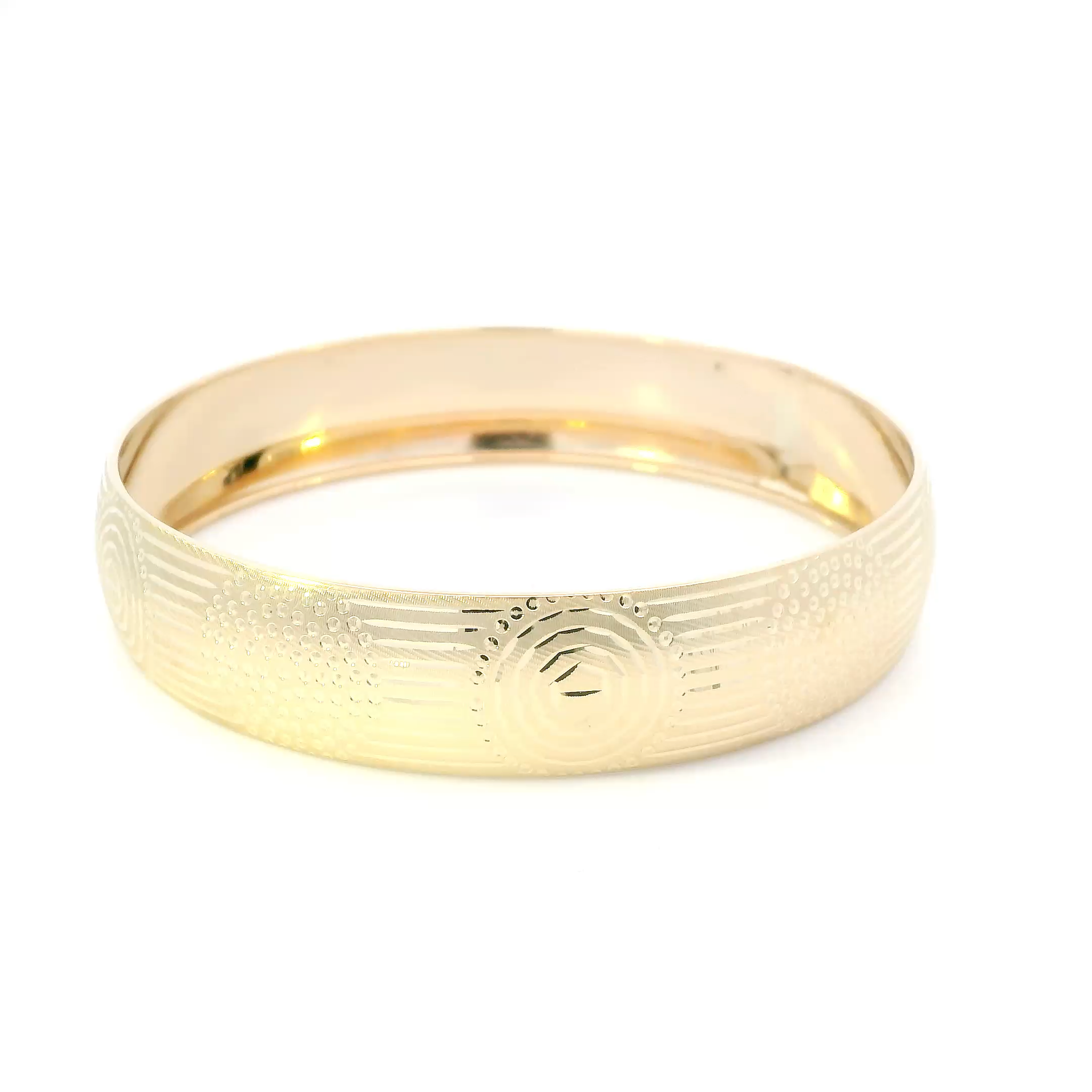 14K Yellow Gold Circle & Stripe Design Bangle Bracelet