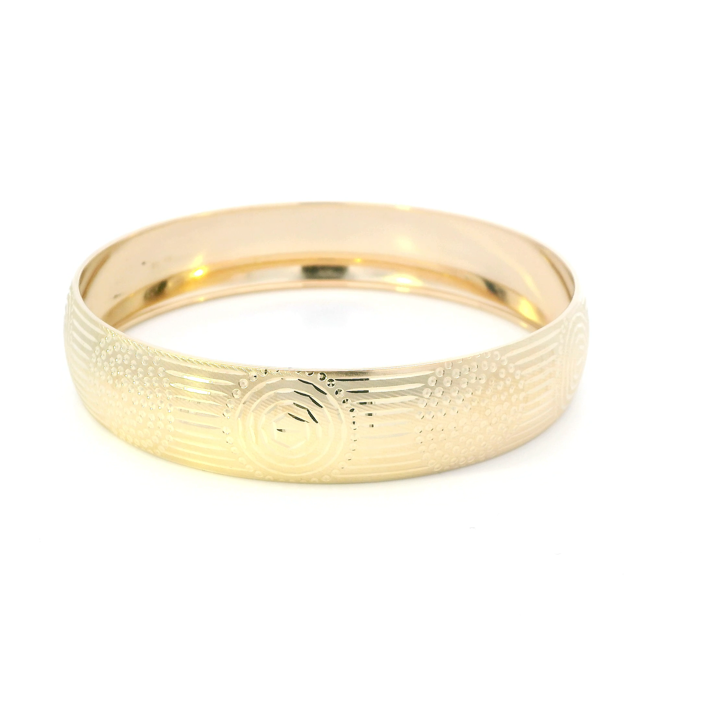 14K Yellow Gold Circle & Stripe Design Bangle Bracelet