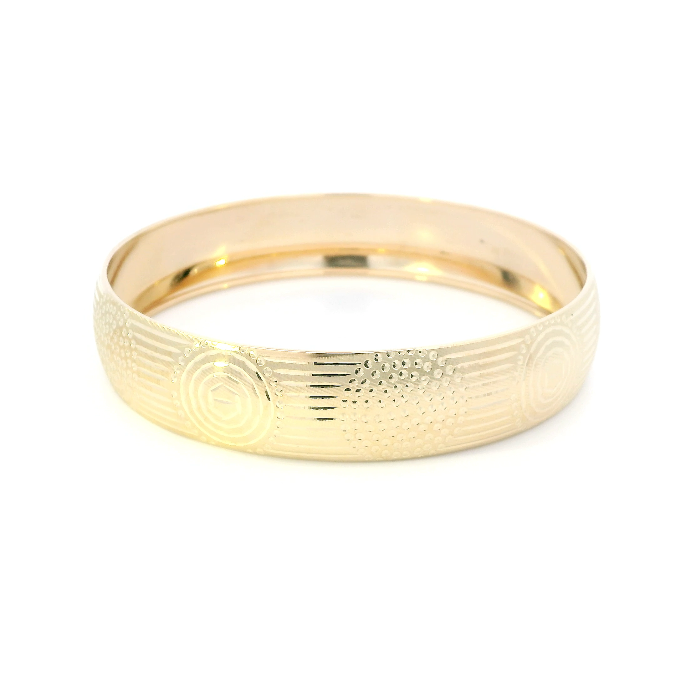 14K Yellow Gold Circle & Stripe Design Bangle Bracelet