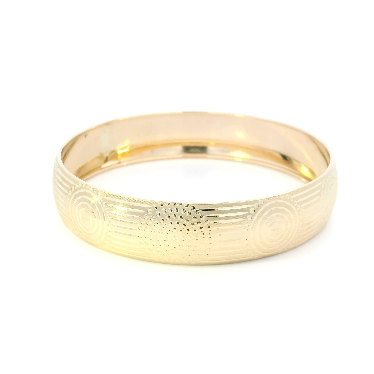 14K Yellow Gold Circle & Stripe Design Bangle Bracelet