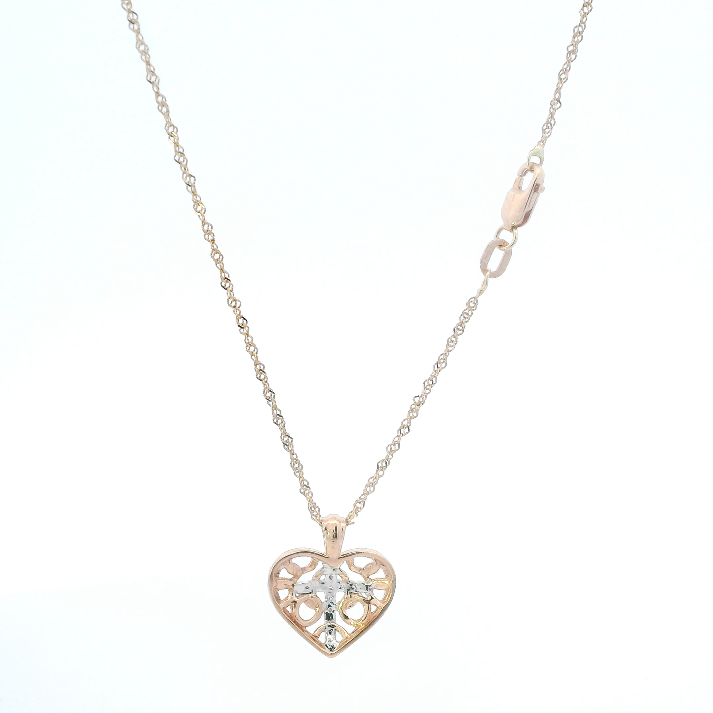 10K/14K Rose Gold Filigree Heart Pendant & 18" Singapore Chain