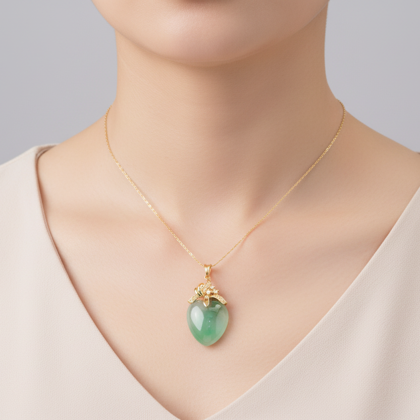18k Yellow Gold Jade Heart Pendant
