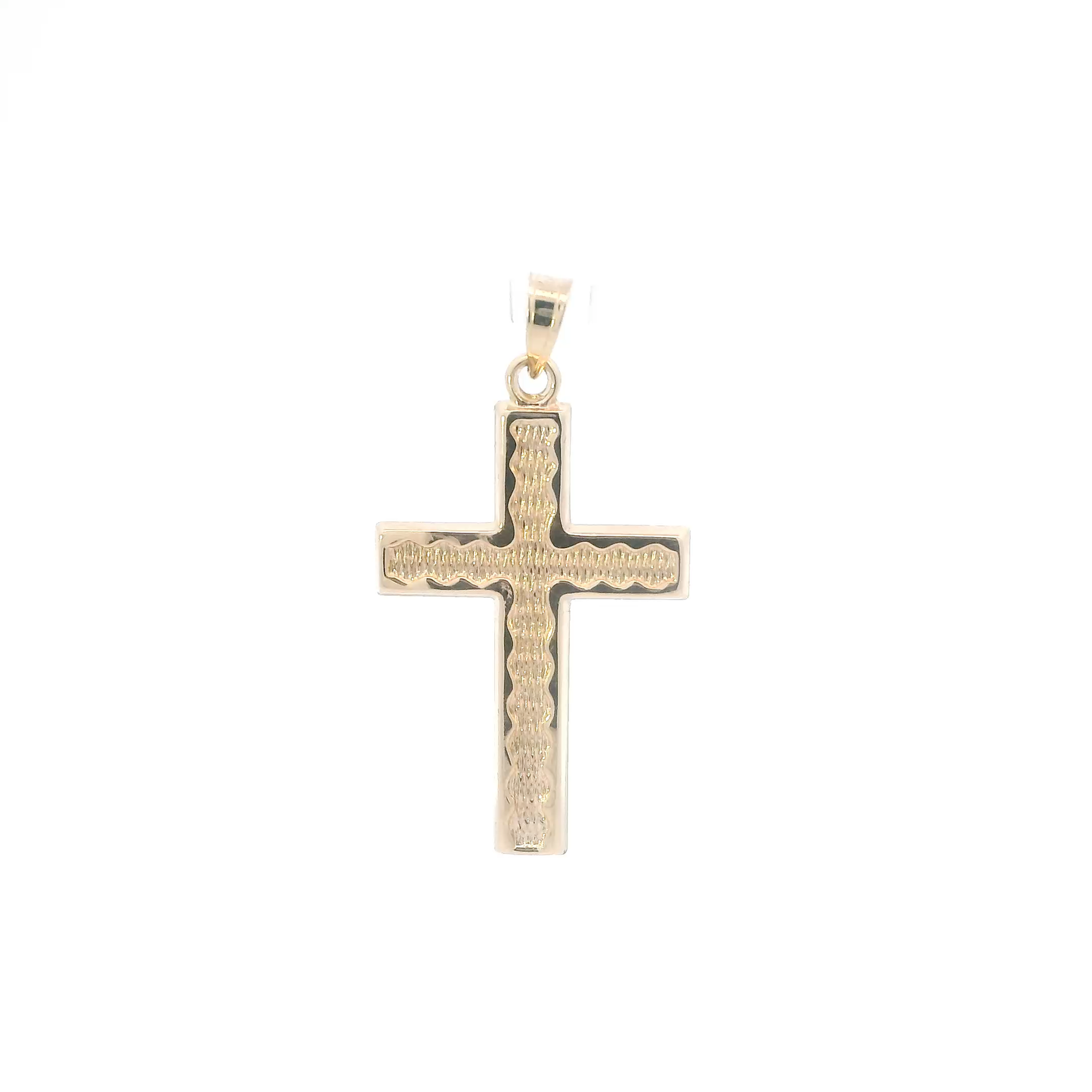 14K Yellow Gold Diamond Cut Design Cross Pendant