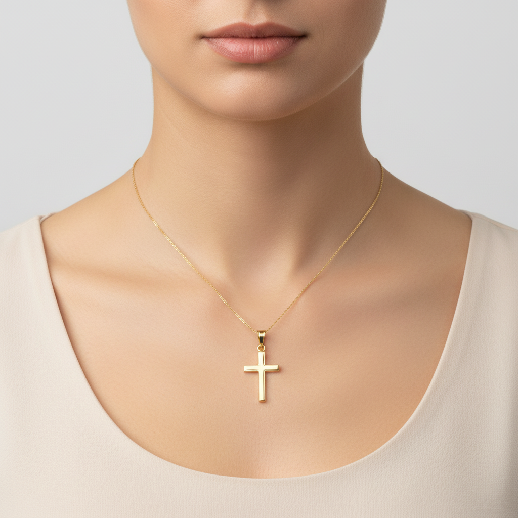14K Yellow Gold Plain Cross Pendant