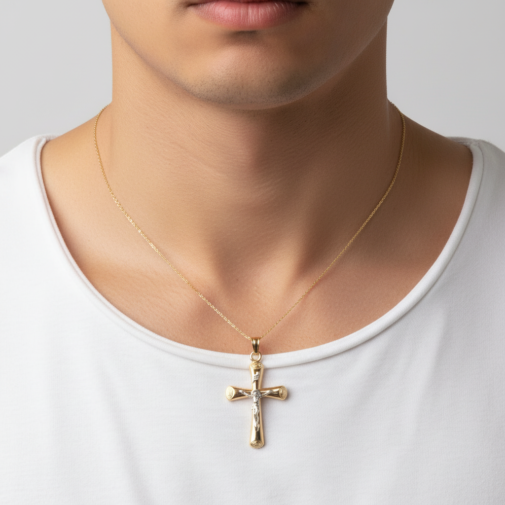 14K Yellow & White Gold Crucifix Pendant