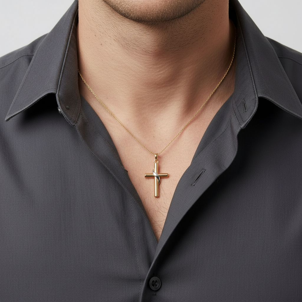 14K Yellow & White Gold Draped Cross Pendant