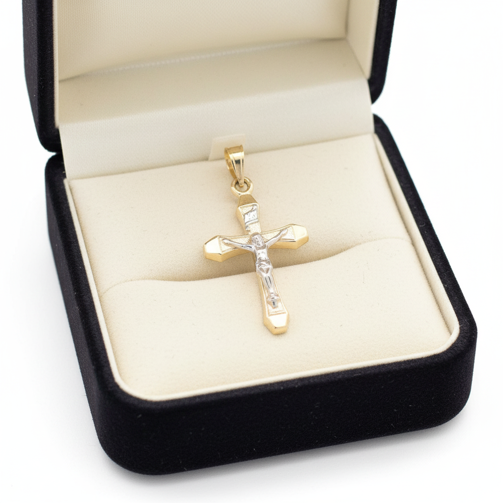 14K Yellow & White Gold Crucifix Pendant